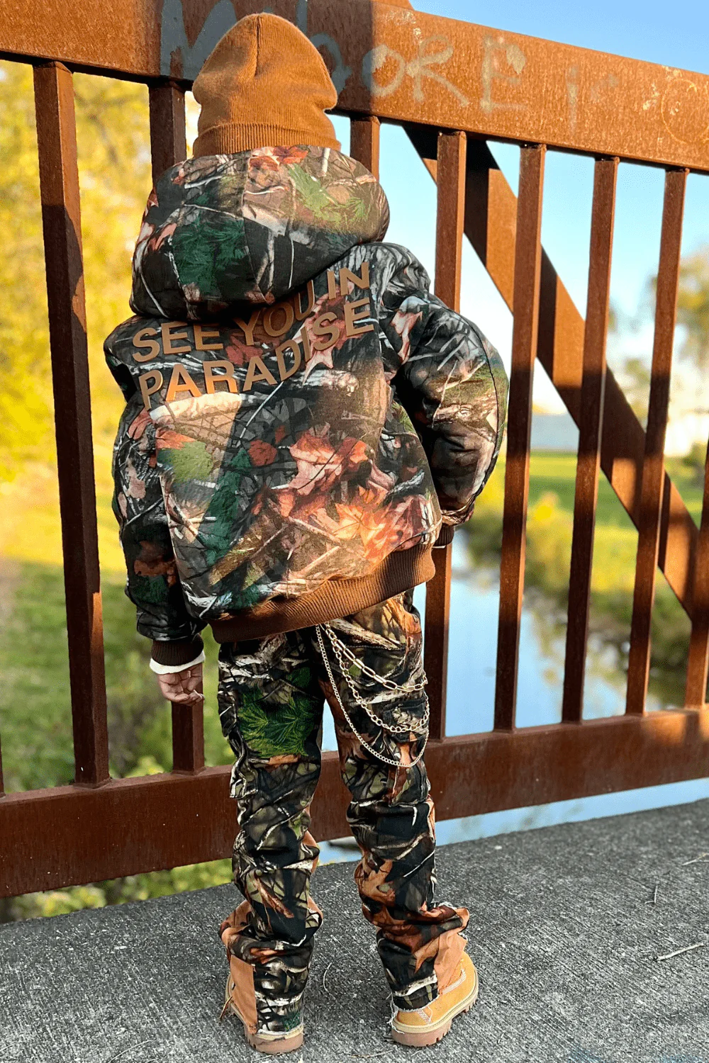 Kids See You In Paradise Hooded Work Jacket (Natural Tree) - Image 3
