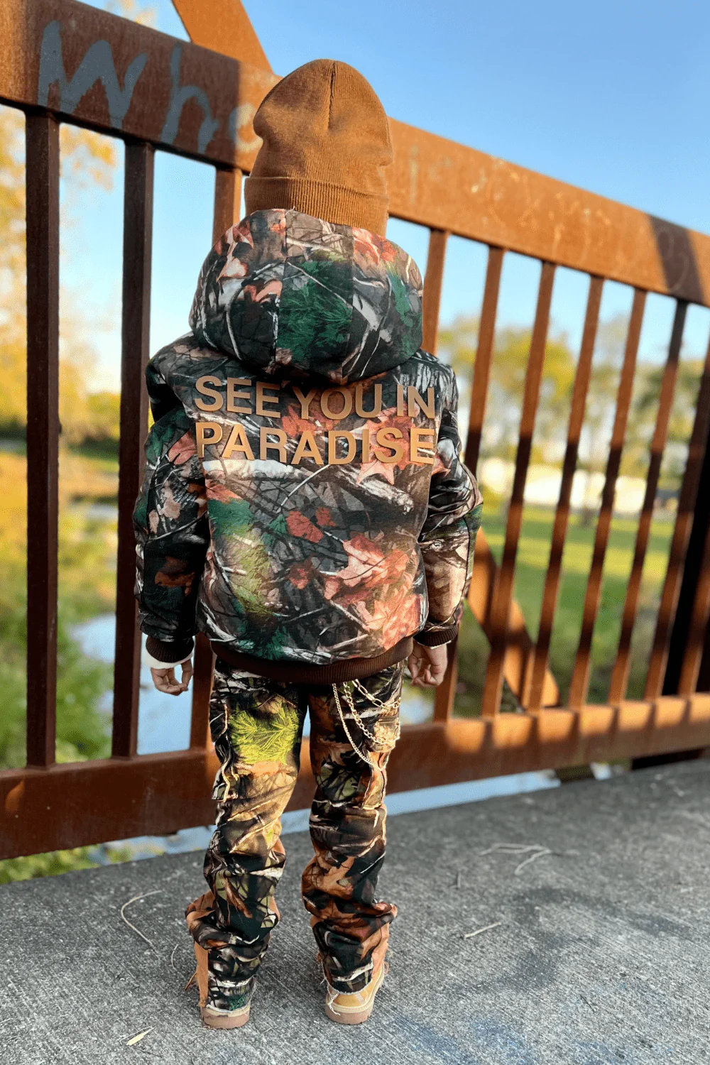 Kids See You In Paradise Hooded Work Jacket (Natural Tree) - Image 4