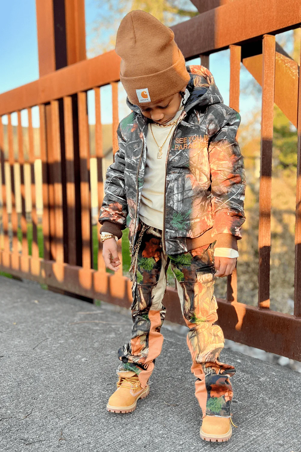 Kids See You In Paradise Hooded Work Jacket (Natural Tree) - Image 5