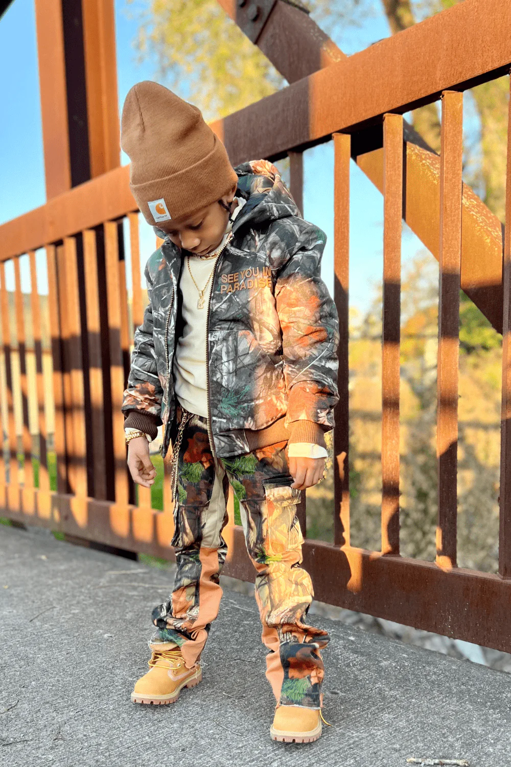 Kids See You In Paradise Hooded Work Jacket (Natural Tree) - Image 6