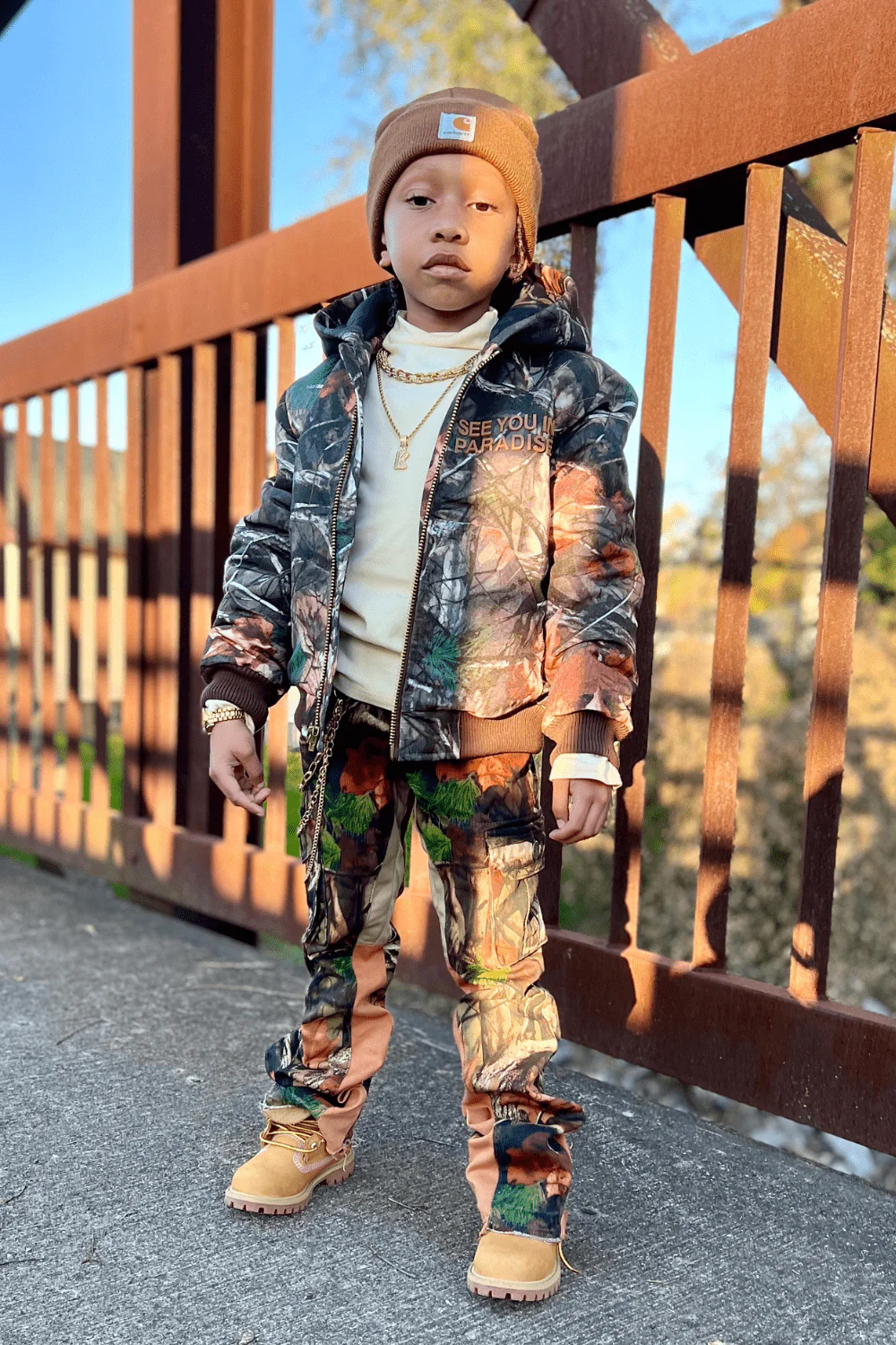 Kids See You In Paradise Hooded Work Jacket (Natural Tree) - Image 7