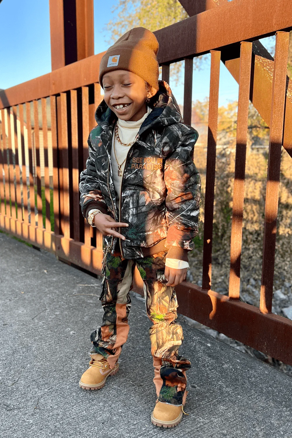 Kids See You In Paradise Hooded Work Jacket (Natural Tree) - Image 8